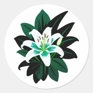 Adesivo Flor de Lírio Branca com Folhas Verde Escuro