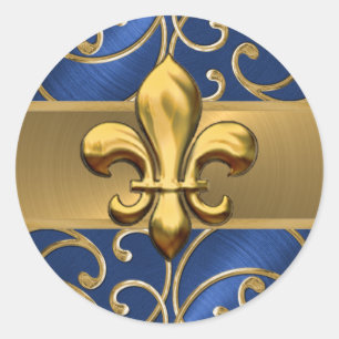 Adesivo Flor de lis filigrana azul e Dourado dos