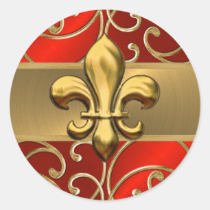 Adesivo Flor de lis filigrana vermelha e Dourado dos