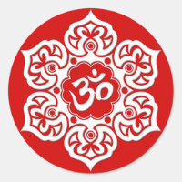 Flor de Lotus Branco Om em Vermelho