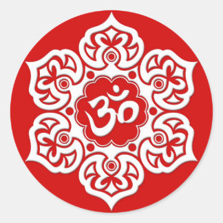 Adesivo Flor de Lotus Branco Om em Vermelho