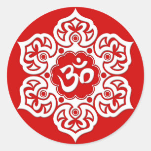 Adesivo Flor de Lotus branco OM no vermelho