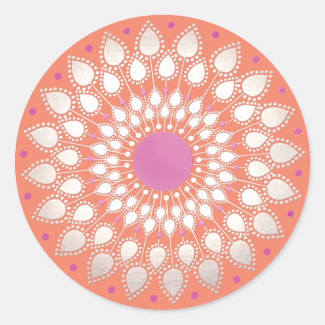 Adesivo Flor De Lotus Mandala Cor-De-Rosa Laranja (Frente)