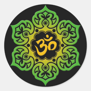 Adesivo Flor de Lotus verde e amarela OM no preto