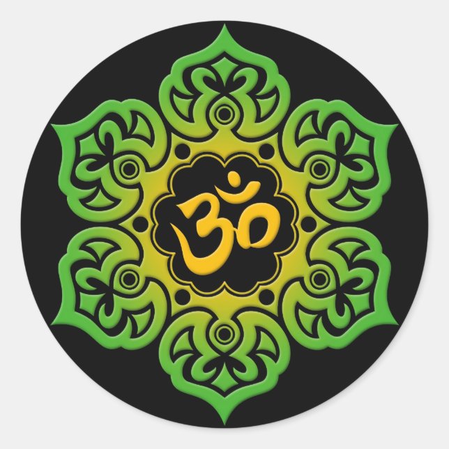 Adesivo Flor de Lotus Verde e Amarelo Om a Preto (Frente)