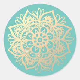 Adesivo Flor de Mandala Dourada e Azul Turquesa