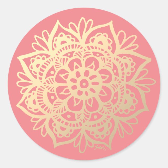 Adesivo Flor de Mandala Dourada e Rosa (Frente)