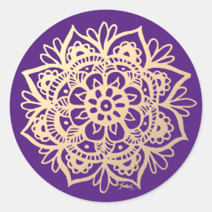 Adesivo Flor de Mandala Dourada e Violeta