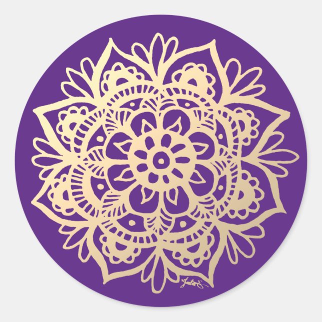 Adesivo Flor de Mandala Dourada e Violeta (Frente)