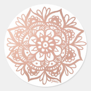 Adesivo Flor de Mandala Rosa em Dourado Rosado
