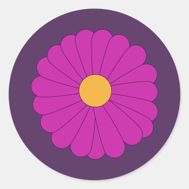 Adesivo Flor de Margarida Retro Roxo e Amarelo (Frente)