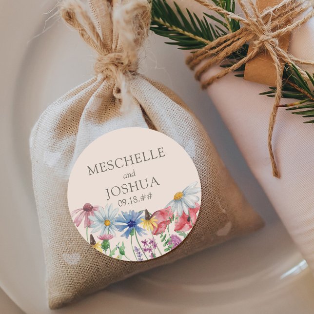 Adesivo Flor de Noiva do Casamento de Flores Selvagens (Wedding Stickers with bride and groom name - great for favors and ..)