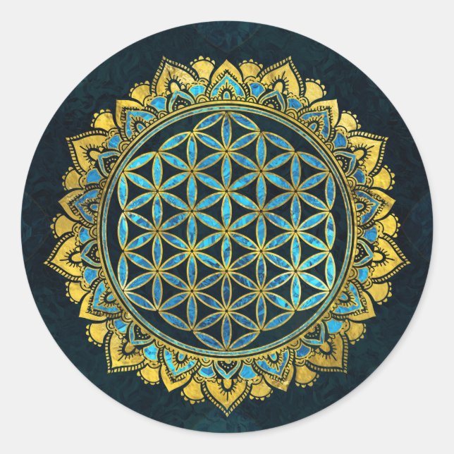 Adesivo Flor de ouro vivo e vidro de textura azul (Frente)