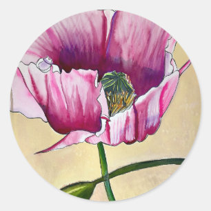 Adesivo Flor de papoila rosa com aquarelas