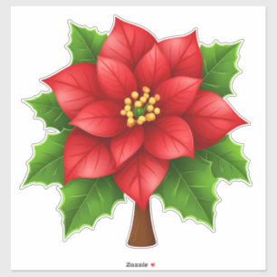 Adesivo Flor de Poinsettia Vermelha Vibrante com Folhas Ve
