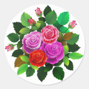 Adesivo Flor De Rosa Vermelho, Rosa E Roxo
