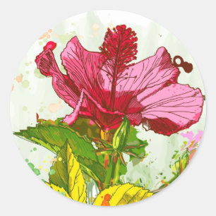 Adesivo Flor do hibiscus - pintura da aguarela