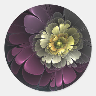 Adesivo Flor Fractal Abstrata Moderna Purpura Cinza Khaki