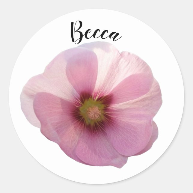 Adesivo Flor Hollyhock Rosa Brilhante Personalizado (Frente)