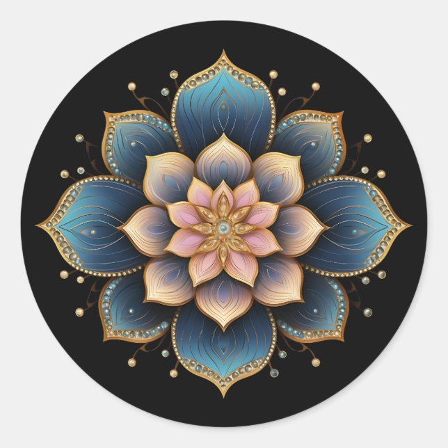 Adesivo Flor Mandala Lotus com Cristais Espumantes (Frente)