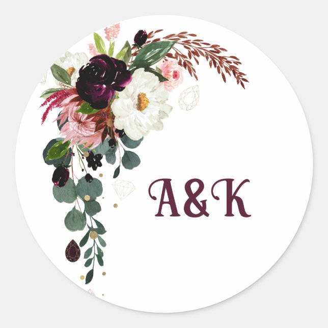 Adesivo Flor MONOGRAMA buquê boho bordô  (Frente)