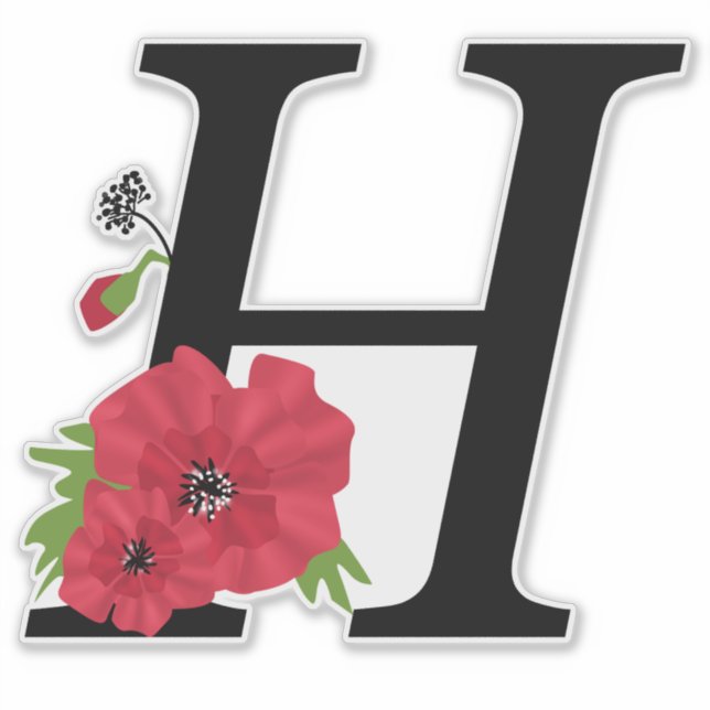 Adesivo Flor, monograma H, letra H, flores, monografia (Frente)