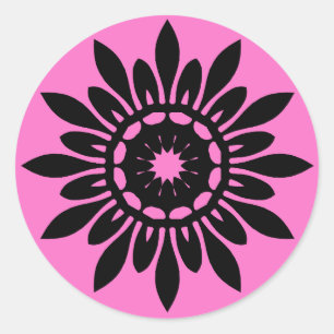 Adesivo Flor preta bonito da mandala no rosa