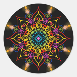 Adesivo Flor Rangoli de Diwali com lâmpadas de óleo