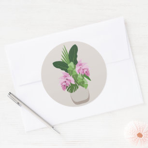 Adesivo Flor rosa Tropical Medinilla em Beige Vase