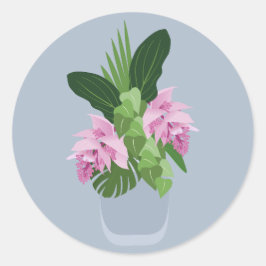 Adesivo Flor rosa Tropical Medinilla Rosa em Vaso Azul
