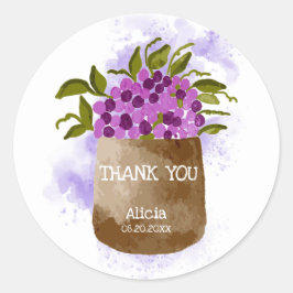 Adesivo Flor Roxo Na Aquarela Do Pote Obrigado