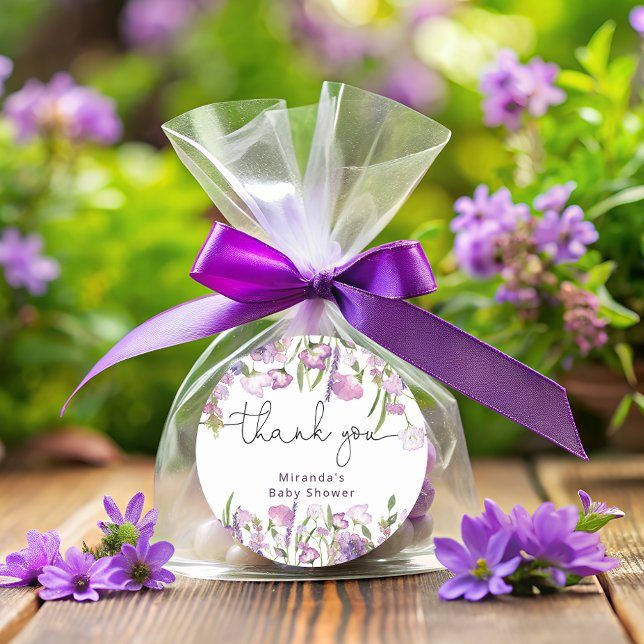 Adesivo Flor Selvagem Roxo Obrigado Vinheta Redonda Clássi (Criador carregado)