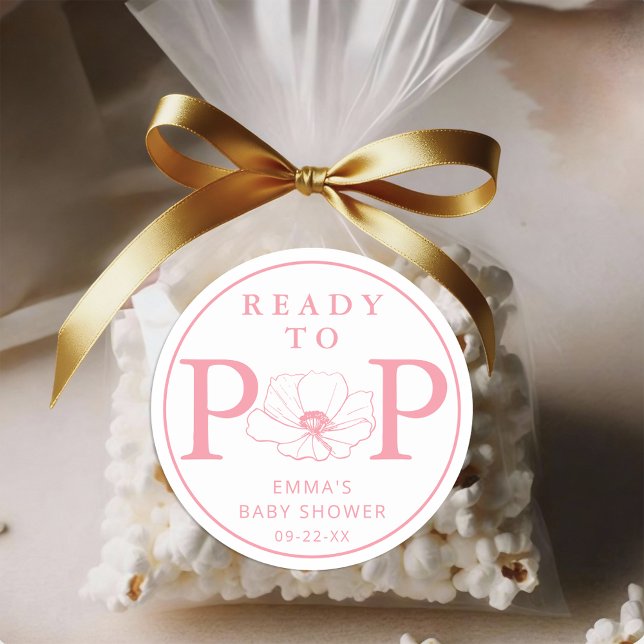 Adesivo Flor Silvestre Rosa Empoeirada Pronta para Explodi (Ready To Pop - Pink Baby Shower Sticker)