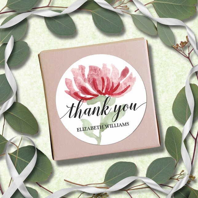 Adesivo Flor Vermelho Chic Obrigado (Chic Red Flower Thank You 3" Round Stickers)