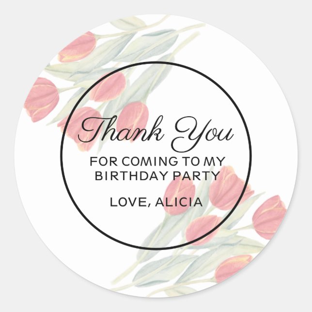 Adesivo Flora Primavera Vermelha Elegante Obrigado Anivers (Frente)