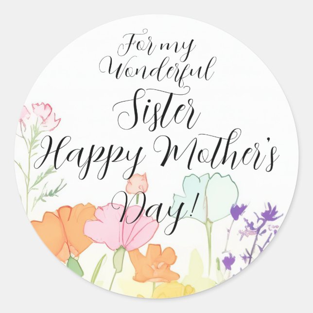Adesivo Florais de Aquarela para Irmã no Dia de as mães (Frente)