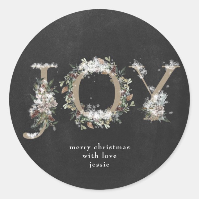 Adesivo Florais de Natal do Round Sticker JOY Chalk (Frente)