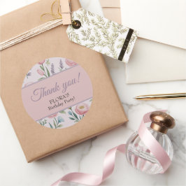 Adesivo Florais em Pastel Suave de Agradecimento de Aniver