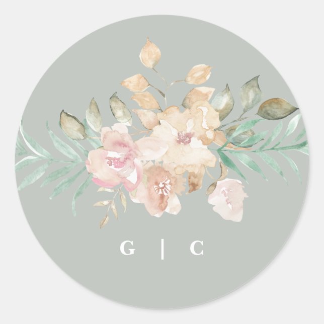 Adesivo Florais Rustic Watercolor no Casamento Verde Sage (Frente)