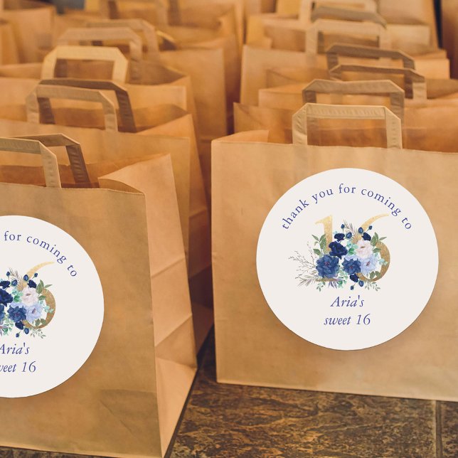 Adesivo Floral 16 Ivory Royal Blue Sweet 16 (Sweet 16 favor stickers  with royal blue and ivory roses from my Royal Rose collection)