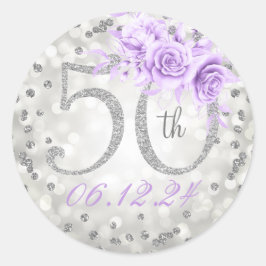 Adesivo Floral 50ª Luzes de Festa de aniversário Prateadas