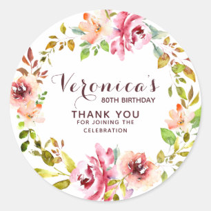 Adesivo Floral  80 Aniversário Obrigado
