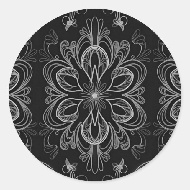 Adesivo Floral Abstrato Preto e Prata (Frente)