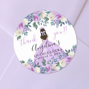 Adesivo Floral Agradecimento Roxo Quinceanera