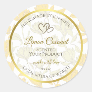 Adesivo Floral Amarelo Pastel com rótulo de produto de qu