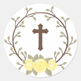 Adesivo Floral Amarelo Wreath Cross Baptism Christening