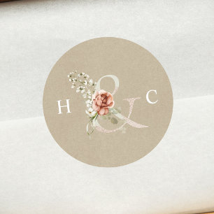 Adesivo Floral Ampersand Elegant Wedding Monograma Kraft