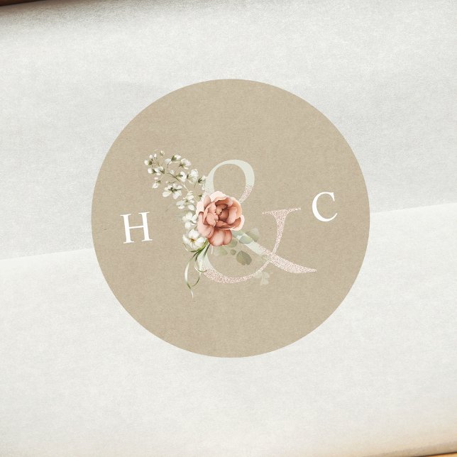 Adesivo Floral Ampersand Elegant Wedding Monograma Kraft (Criador carregado)