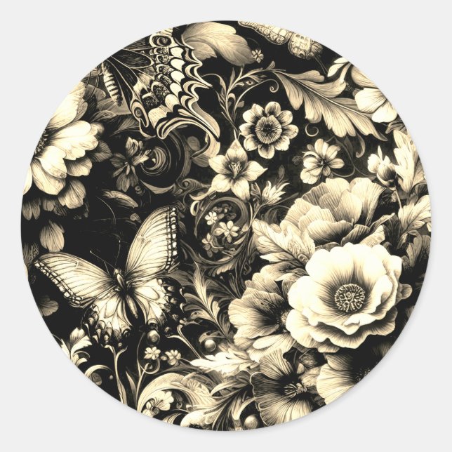 Adesivo Floral Antiquado ouro com Borboletas (Frente)
