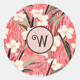 Adesivo Floral Asiático Rosa Bege Branco Chinoiserie Monog